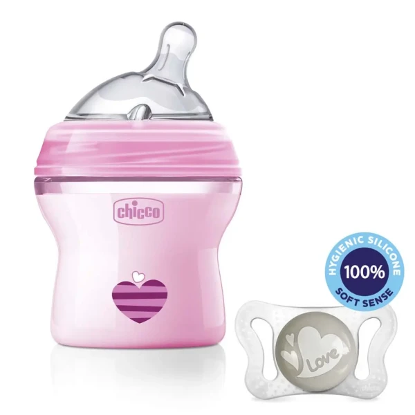 CHICCO Láhev kojenecká Natural Feeling 150 ml, dívka 0m + vzorek Šidítko Physio Micro 0-2m