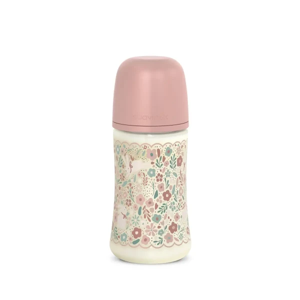 SUAVINEX Dojčenská fľaša WONDERLAND NEW 270ml FYZIOL PRIETOK M - ružový kvet