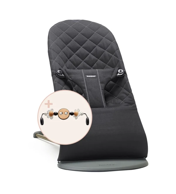 Lehátko Babybjorn Bouncer Bliss Black cotton s hračkou Googly Eyes Black/White