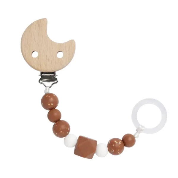 LÄSSIG Soother Holder Wood/Silicone 2024 Little Universe moon rust