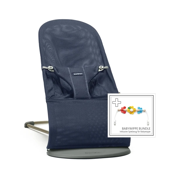 Lehátko Babybjorn Bouncer Bliss Navy blue 3D mesh + hračka kytičky Flying friends