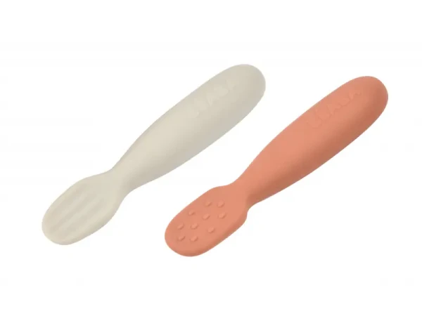 Beaba První trénovací lžičky silikonové 2 ks Terracotta / Velvet Grey