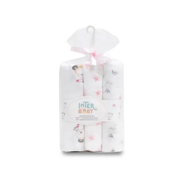 INTERBABY | PLENKA zvířátka 3 kusy 80x80 cm- bílo/růžová
