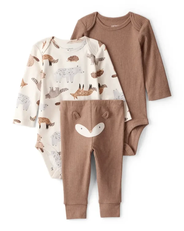 CARTER'S Set 3dielny body dl. rukáv 2 ks, nohavice brown Fox chlapec NB/veľ.56