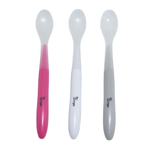 BO Jungle Měkké jídelní lžičky White/Pink/Grey 3ks