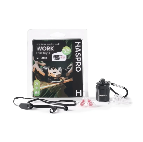 Haspro Work Universal ušné zátky so šnúrkou (S/M), SNR: 30 dB, prepravné puzdro