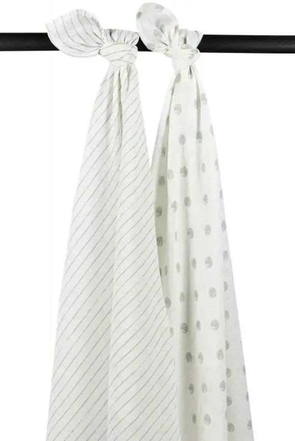 Mušelínové pleny 2-balení Dot stripe soft green