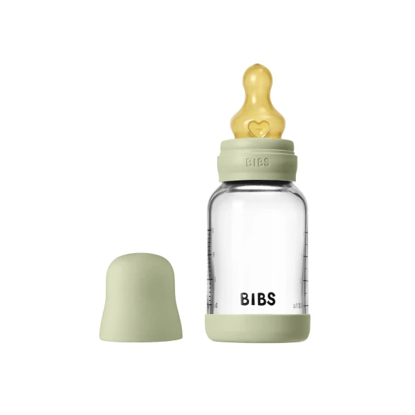 BIBS antikoliková sklenená fľaša s kaučukovým cumlíkom 120ml sage