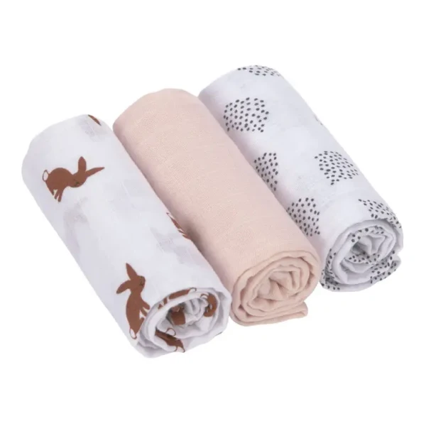 LÄSSIG Swaddle Burp blanket 60x60 Little Forest rabbit