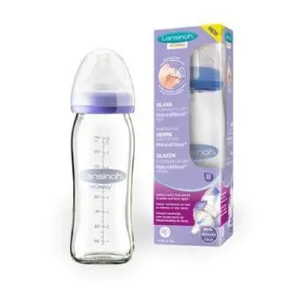 Lansinoh Skleněná kojenecká láhev 240ml s NaturalWave TM savičkou (M)