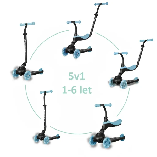 QPLAY Kolobežka / odrážadlo Sema Evo s LED svetlami Sky Blue, vek 1 - 6 rokov, do 50 kg