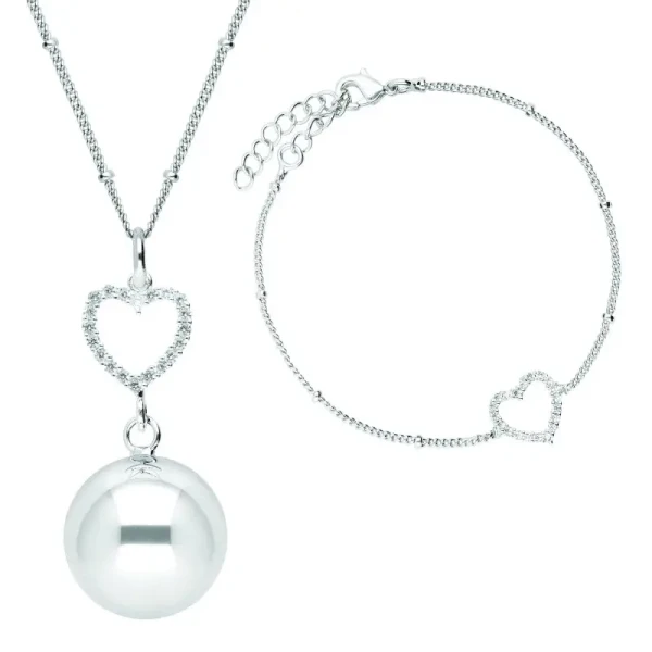 Bola Těhotenská rolnička s náramkem Crystal Heart in silver